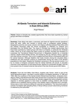Al-Qaeda Terrorism and Islamist Extremism in East Africa (ARI)