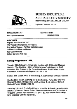 SUSSEX INDUSTRIAL ARCHAEOLOGY SOCIETY Incorporating SUSSEX MILLS GROUP