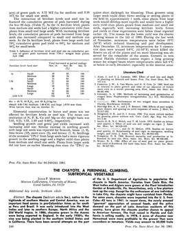 THE CHAYOTE, a PERENNIAL, CLIMBING, SUBTROPICAL VEGETABLE Julia F