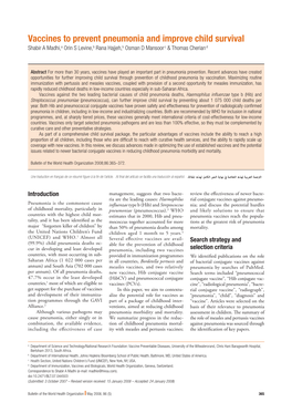 Vaccines to Prevent Pneumonia and Improve Child Survival Shabir a Madhi,A Orin S Levine,B Rana Hajjeh,B Osman D Mansoor C & Thomas Cherian D