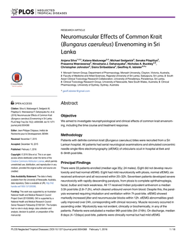 Neuromuscular Effects of Common Krait (Bungarus Caeruleus) Envenoming in Sri Lanka