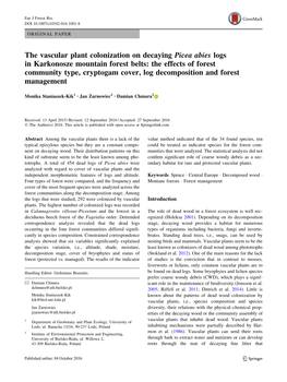 The Vascular Plant Colonization on Decaying Picea Abies Logs In