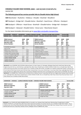 CHEADLE HULME HIGH SCHOOL (0830 – 1425 W/1435 F/1520 Mtuth) Effective 1 September 2020