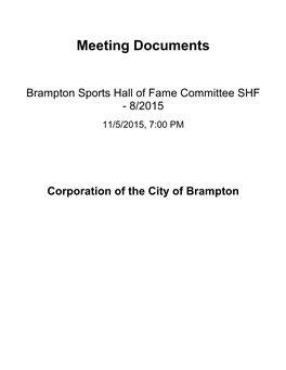 Brampton Sports Hall of Fame Committee Agenda