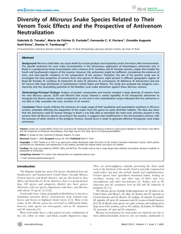 Diversity of Micrurus Snake Species Related to Their Venom Toxic Effects and the Prospective of Antivenom Neutralization