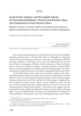 South-South Relations and the English School of International Relations