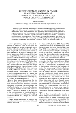 The Function of Singing in Female Black-Headed Grosbeaks (Pheucticus Melanocephalus): Family-Group Maintenance