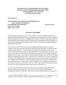 Government of the District of Columbia Mayor's Agent for Historic Preservation 1100 4Th Street Sw, Suite E650 Washington, Dc 20024