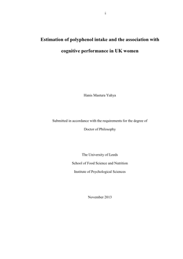 Estimation of Polyphenol Intake and the Association with Cognitive