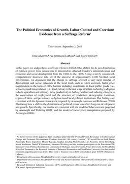 The Political Economics of Growth, Labor Control and Coercion: Evidence from a Suffrage Reform •