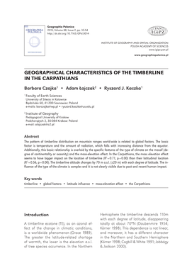 Geographical Characteristics of the Timberline in the Carpathians