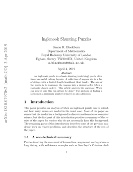 Inglenook Shunting Puzzles Arxiv:1810.07970V2 [Math.CO] 3