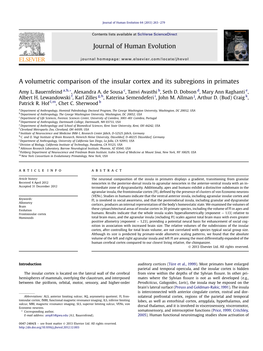 A Volumetric Comparison of the Insular Cortex and Its Subregions in Primates