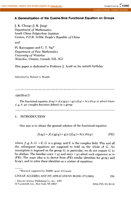 A Generalization of the Cosine-Sine Functional Equation on Groups