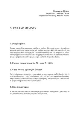 Sleep and Memory