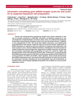 Chromatin Remodeling Gene ARID2 Targets Cyclin D1 and Cyclin E1 to Suppress Hepatoma Cell Progression