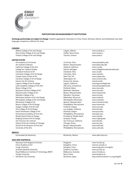 Participating Exchange/Mobility Institutions