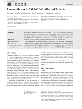 Pneumothorax in SARS-Cov-2 Affected Patients