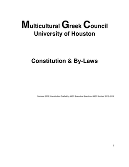 Multicultural Greek Council University of Houston Constitution & By-Laws