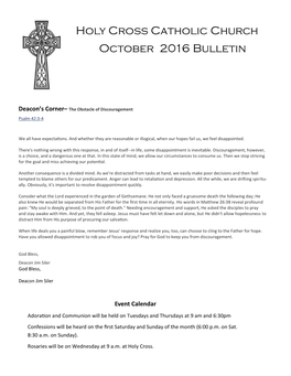 Holy Cross Catholic Church October 2016 Bulletin