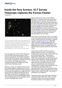 VLT Survey Telescope Captures the Fornax Cluster 13 April 2016