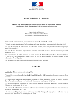 Arrêté N° 2014002-0005 Du 2 Janvier 2014 Fixant La Liste Des Cours D'eau