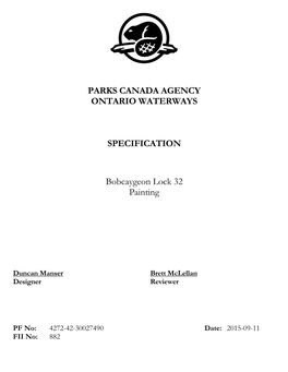 Parks Canada Agency Ontario Waterways Specification
