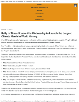 People's Climate March – Rally in Times Square This Wednesday to Launch the Largest Climate March in World History