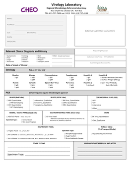 Regional Virology Laboratory Requisition Form