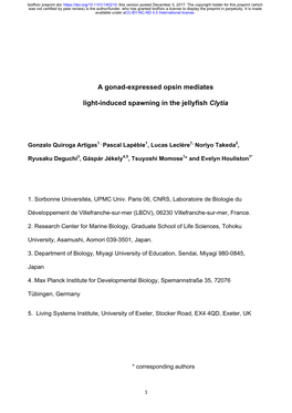 A Gonad-Expressed Opsin Mediates Light-Induced Spawning in The