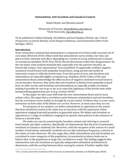 1 Antisemitism, Anti-Israelism and Canada in Context Robert Bryma and Rhonda Lentonb Auniversity of Toronto, Rbrym@Chass.Utoront