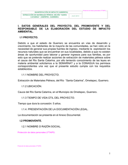 1 I. Datos Generales Del Proyecto, Del Promovente