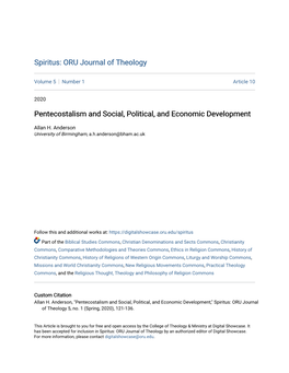 Pentecostalism and Social, Political, and Economic Development