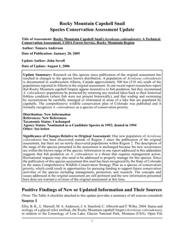 Rocky Mountain Capshell Snail Species Conservation Assessment Update
