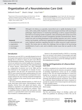 Organization of a Neurointensive Care Unit