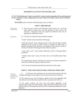 The Kirinyaga County Finance Bill, 2014 the KIRINYAGA COUNTY