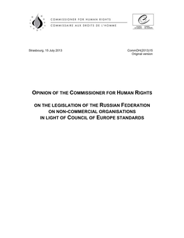 Opinion of the Commissioner for Human Rights on the Legislation of the Russian Federation On