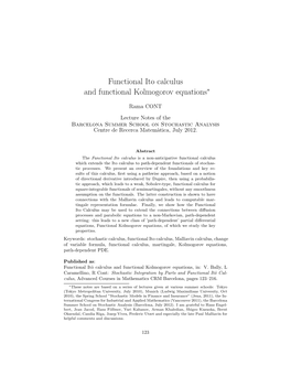 Functional Ito Calculus and Functional Kolmogorov Equations∗