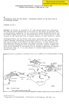 Southampton Water and the Solent : Biological Effects of the Multi-Use of an Estuarine System