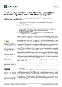 Vitamin A5/X, a New Food to Lipid Hormone Concept for a Nutritional Ligand to Control RXR-Mediated Signaling