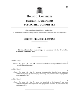 Thursday 15 January 2015 PUBLIC BILL COMMITTEE