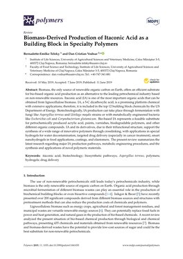 Biomass-Derived Production of Itaconic Acid As a Building Block in Specialty Polymers