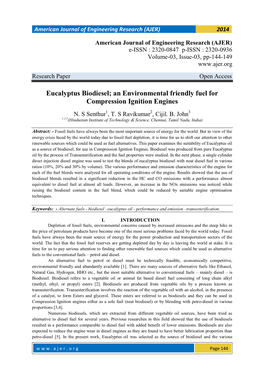 Eucalyptus Biodiesel; an Environmental Friendly Fuel for Compression Ignition Engines