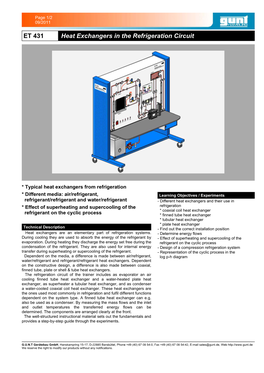 ET 431 Heat Exchangers in the Refrigeration Circuit