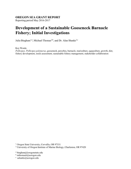 Development of a Sustainable Gooseneck Barnacle Fishery; Initial Investigations