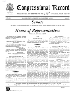 Congressional Record United States Th of America PROCEEDINGS and DEBATES of the 110 CONGRESS, FIRST SESSION