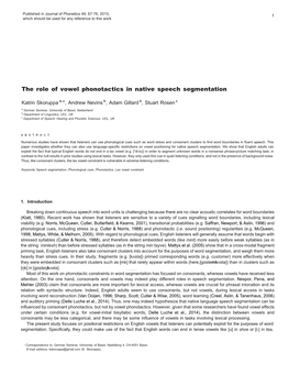 The Role of Vowel Phonotactics in Native Speech Segmentation