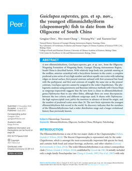 Guiclupea Superstes, Gen. Et Sp. Nov., the Youngest Ellimmichthyiform (Clupeomorph) Fish to Date from the Oligocene of South China