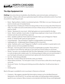 The Alps Equipment List