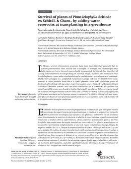 Survival of Plants of Pinus Leiophylla Schiede Ex Schltdl. & Cham., By